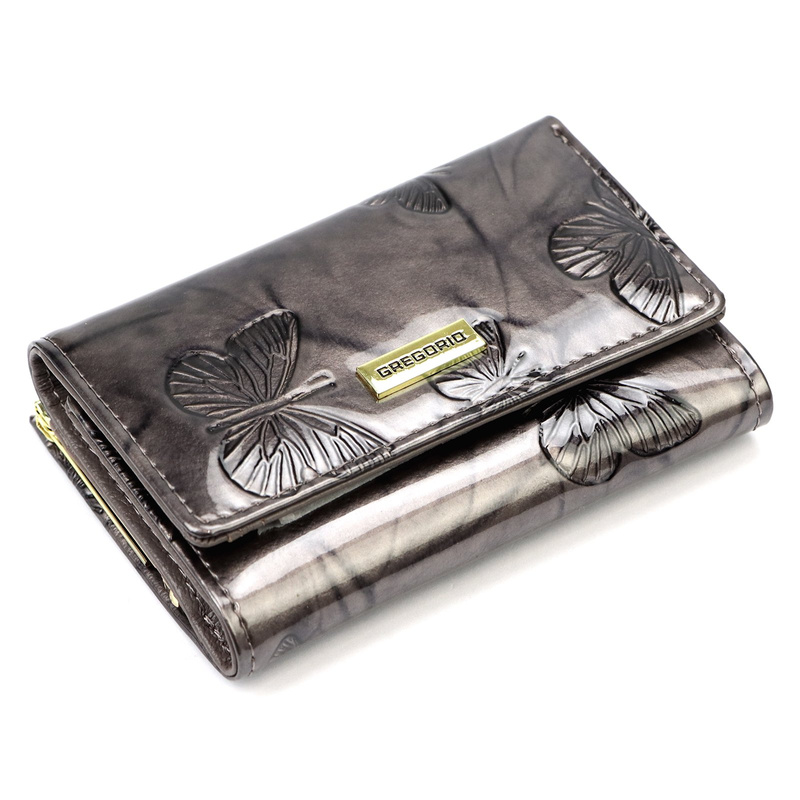 Gregorio damski portfel lakierowany skórzany pojemna portmonetka w motyle