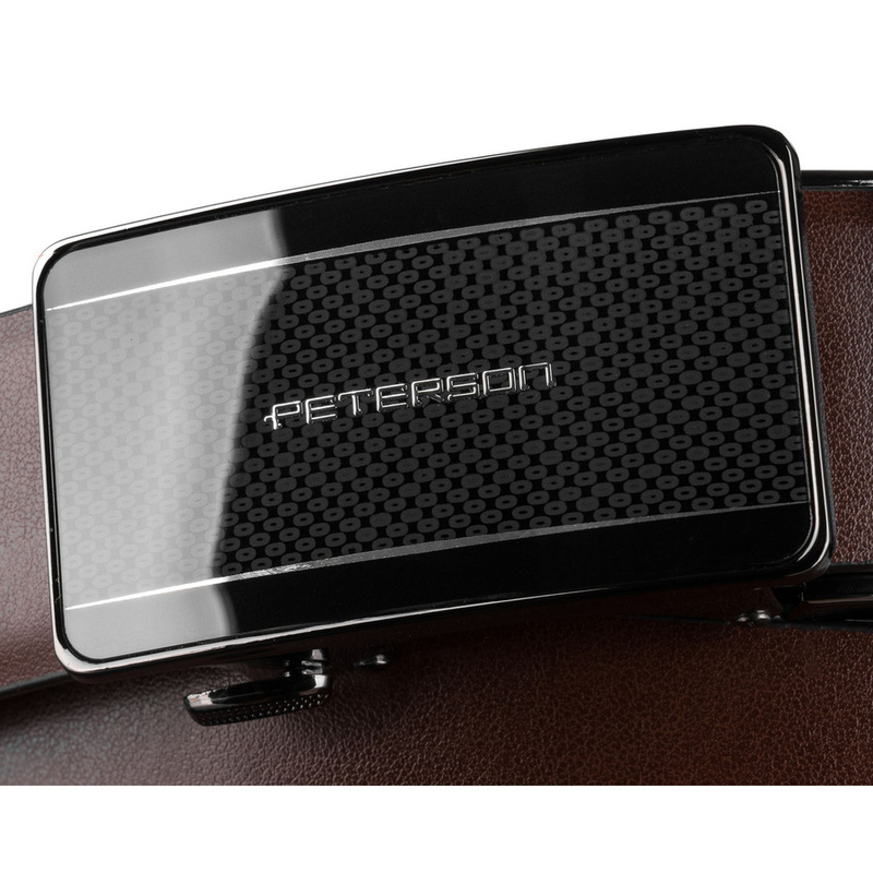 Brązowy pasek męski z automatyczną klamrą wykonany ze skóry naturalnej - Peterson