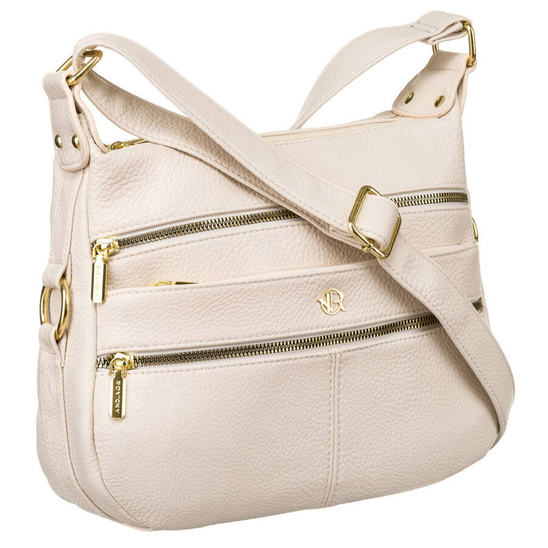 Damska listonoszka ze skóry ekologicznej w beżowym kolorze na długim pasku - Rovicky