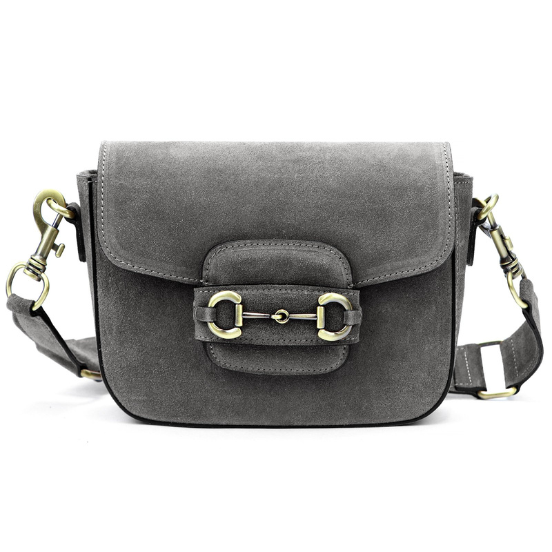 Vera Pelle damska listonoszka zamszowa przez ramię skórzana stylowa torebka