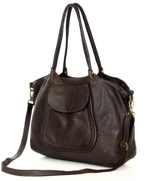 MARCO MAZZINI Torebka skórzana shopper bag ispirato dalla natura brąz