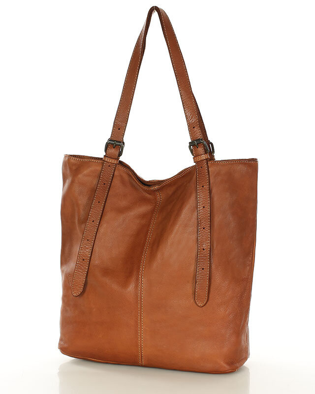 Torebka damska shopper z regulacją rączek skóra old pelle - MARCO MAZZINI brąz camel