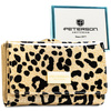 Złoty portfel damski ze skóry ekologicznej i naturalnej w cętki, zamykany biglem i zatrzaskiem - Peterson