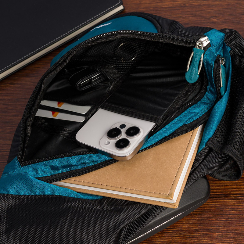 TURKUSOWO-CZARNY PLECAK sportowy MAŁY lekki NA RAMIĘ T18