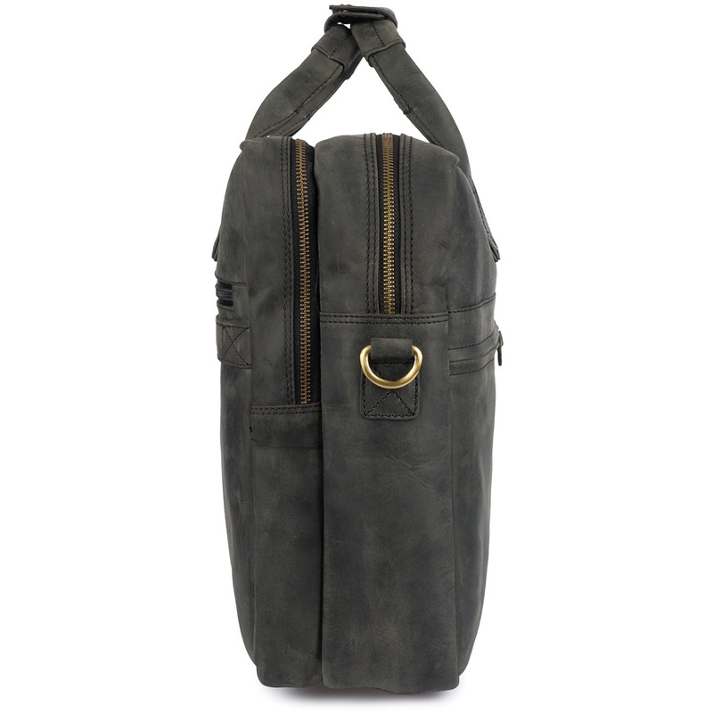 Duża solidna skórzana torba Beltimore na laptopa dokumenty czarna nubuk M87