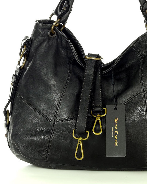 MARCO MAZZINI Miejska torebka skórzana na ramię city sholder handmade bag czarny