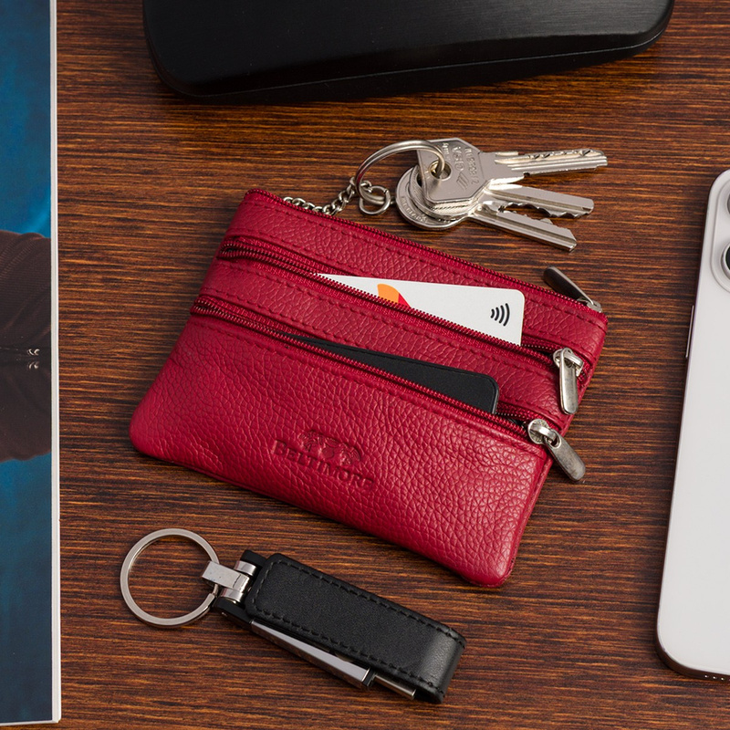 skórzane etui na klucze trzy komory kluczówka czerwone E45