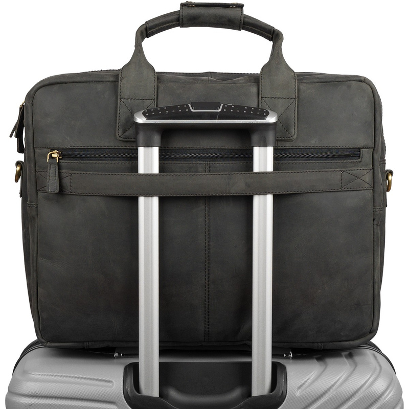 Duża solidna skórzana torba Beltimore na laptopa dokumenty czarna nubuk M87