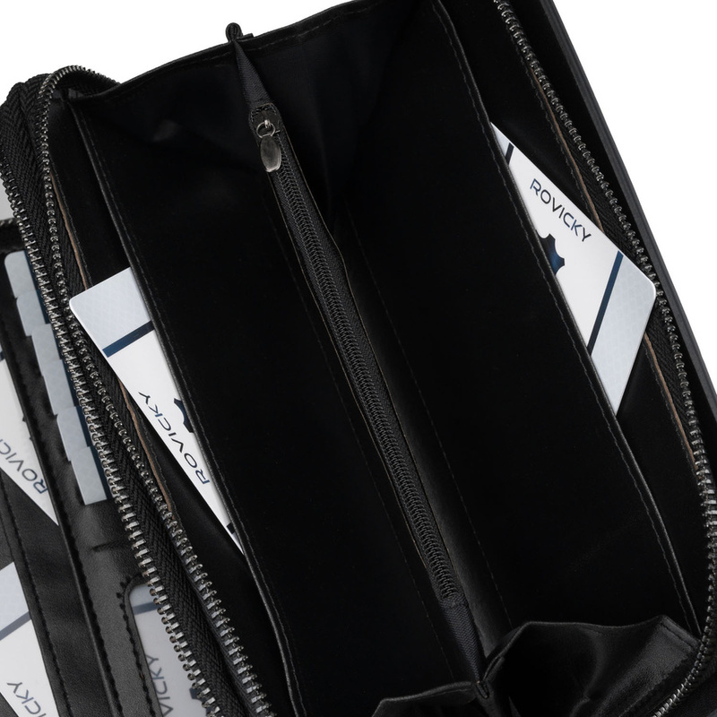 Saszetka męska ze skóry ekologicznej w czarnym kolorze, dwukomorowa - Rovicky