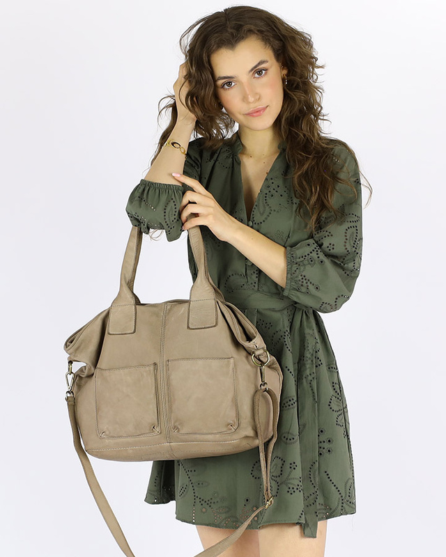 Torebka skórzana shopper bag - MARCO MAZZINI beż taupe
