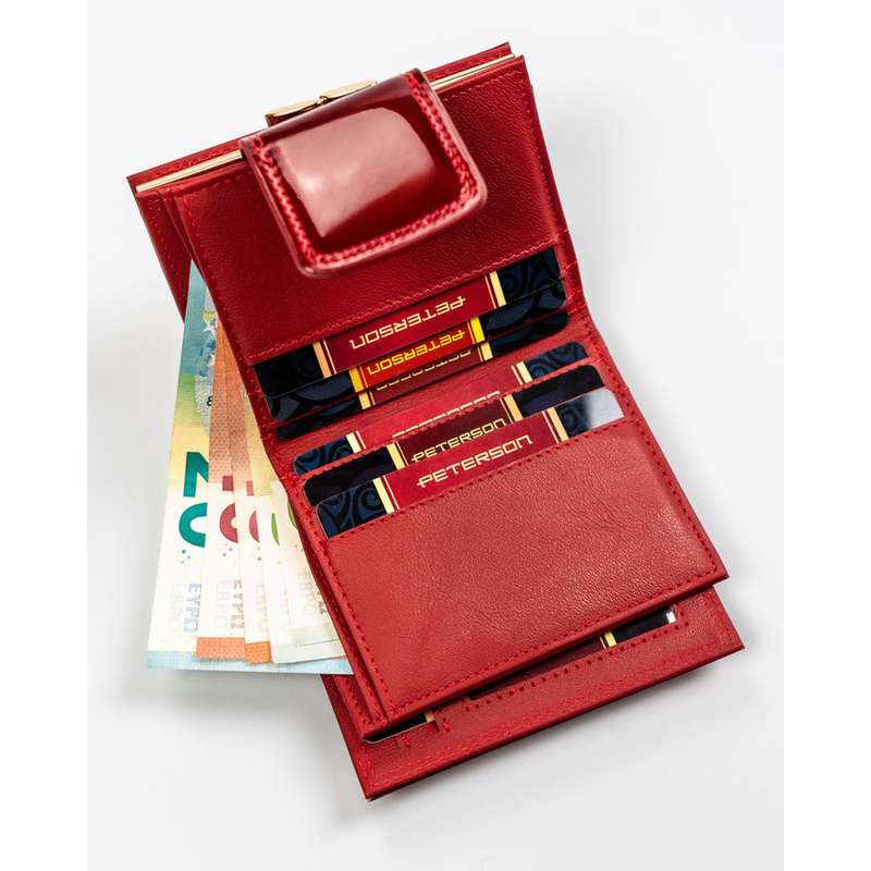 Czerwony portfel damski wykonany ze skóry naturalnej wyposażony w system RFID - Peterson