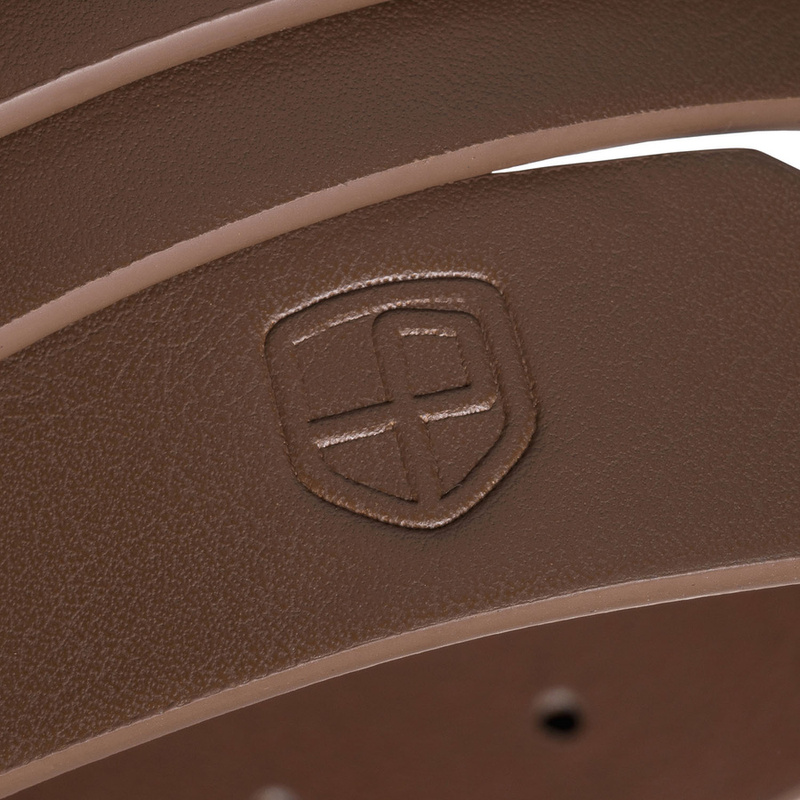 Uniwersalny, wąski pasek damski ze skóry ekologicznej w kolorze khaki ze srebrną klamrą - Peterson