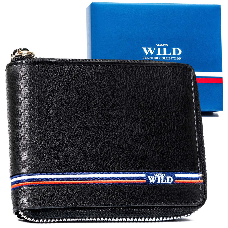 Skórzany portfel męski na zamek z RFID Always Wild