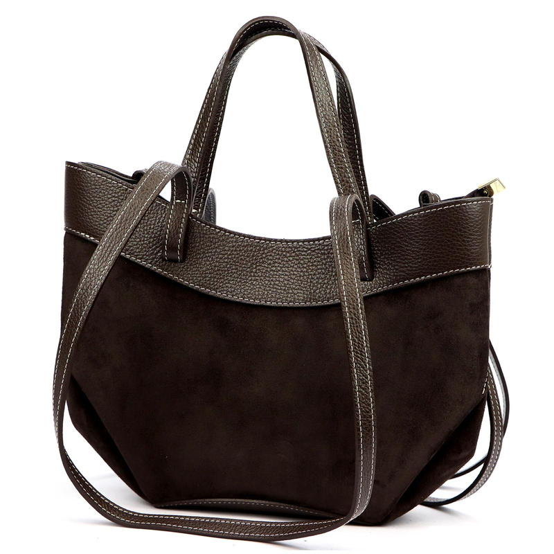 Vera Pelle damska torebka na ramię stylowa shopperbag zamsz z kosmetyczką