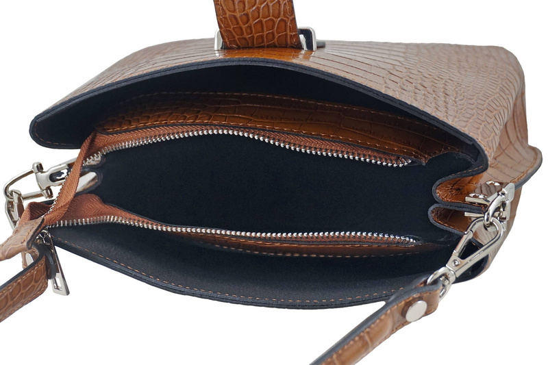 Torebka skórzana na ramię - CROCO - Brązowa jasna