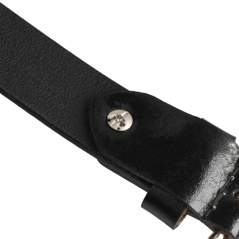 Czarny pasek damski ze skóry naturalnej ze srebrną, klasyczną klamrą - Peterson