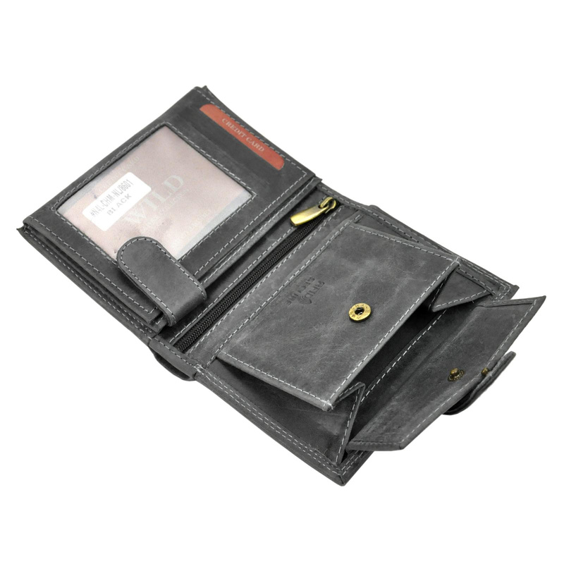 Wild męski portfel skóra naturalna pionowy duży zatrzask ochrona RFID