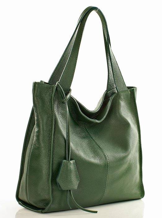 Modna torebka damska skórzany shopper bag - MARCO MAZZINI Portofino Max ciemny zielony