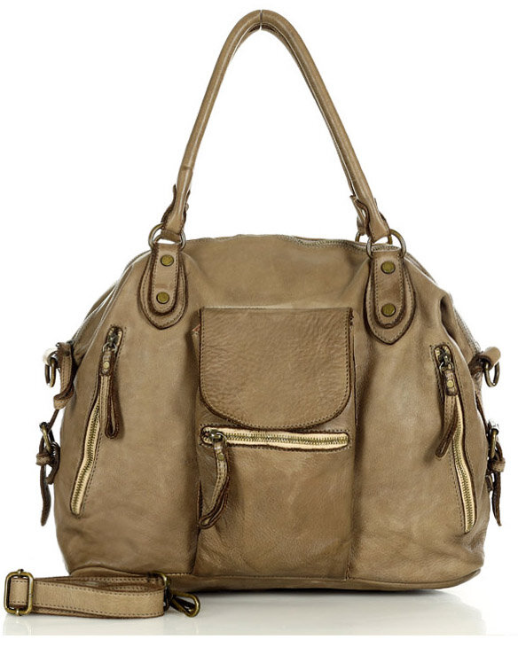 Torba biznesowa bowling retro bag skórzana - MARCO MAZZINI beżowa taupe