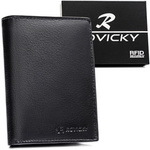 Duży portfel męski ze skóry naturalnej w czarnym kolorze, mieszczący dowód rejestracyjny - Rovicky