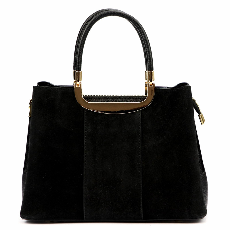 Vera Pelle damski skórzany kuferek torebka do ręki z paskiem i organizerem