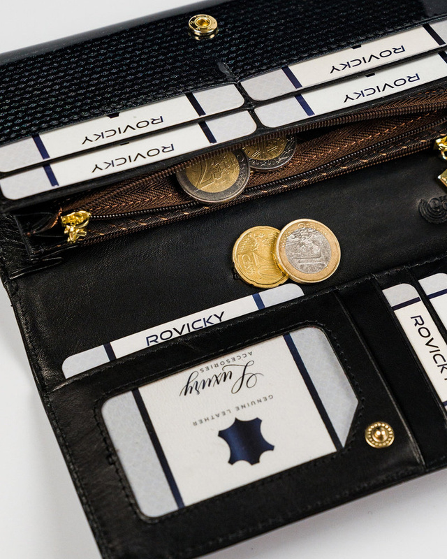 Rovicky klasyczny podłużny portfel duży skóra naturalna lakierowana RFID