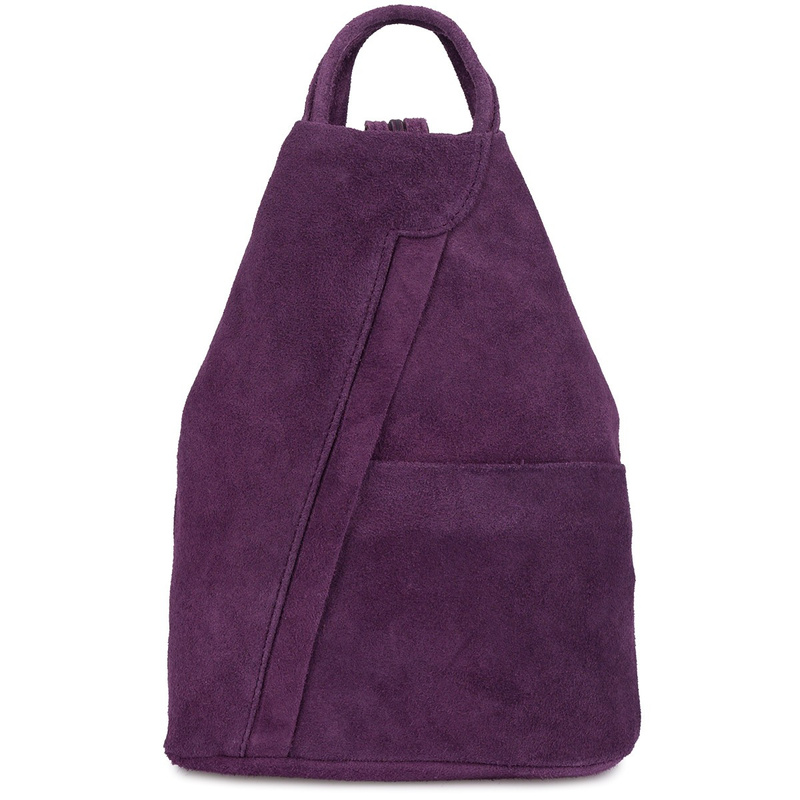 Plecak plecaczek skórzany włoski damski mały trójkąt skóra zamszowa torebka fioletowy T53