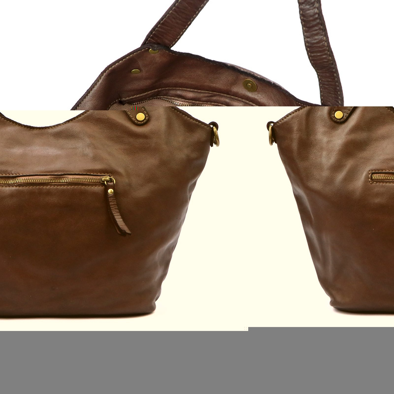 Skórzana duża shopperbag damska torebka na ramię z kieszeniami VS