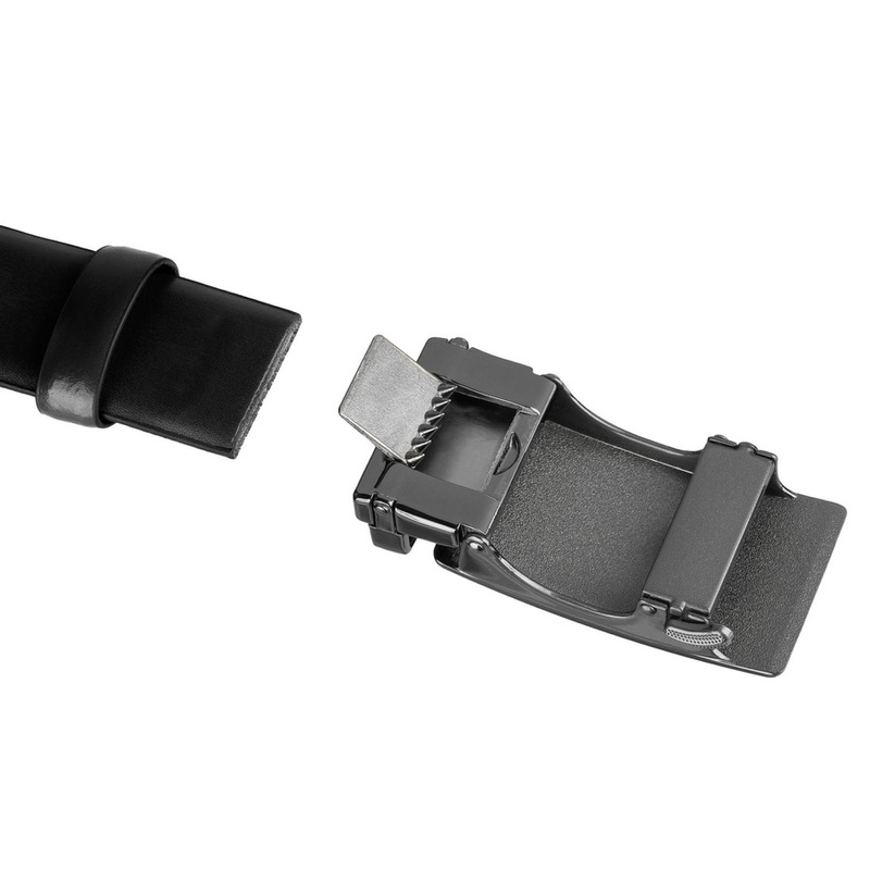 Czarny pasek męski z automatyczną klamrą wykonany ze skóry naturalnej - Peterson