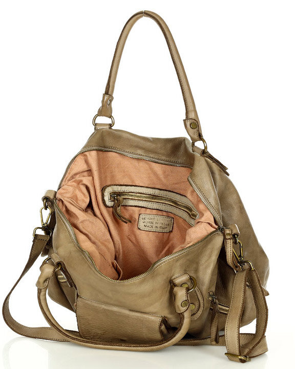 Torba biznesowa bowling retro bag skórzana - MARCO MAZZINI beżowa taupe