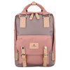 Różowo-szary plecak damski z poliestru i skóry ekologicznej, jednokomorowy - Peterson