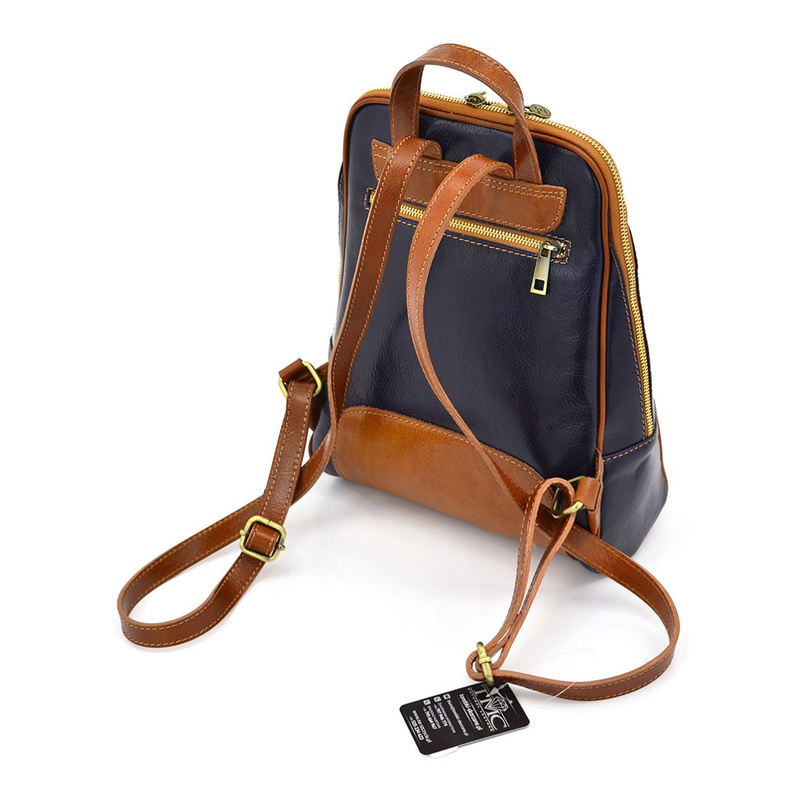 Florence Miejski Damski plecak skóra naturalna z kieszeniami na suwak