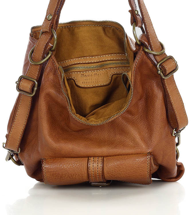 Torba skórzana dla wymagających z opcją plecak old school leather bag - MARCO MAZZINI camel