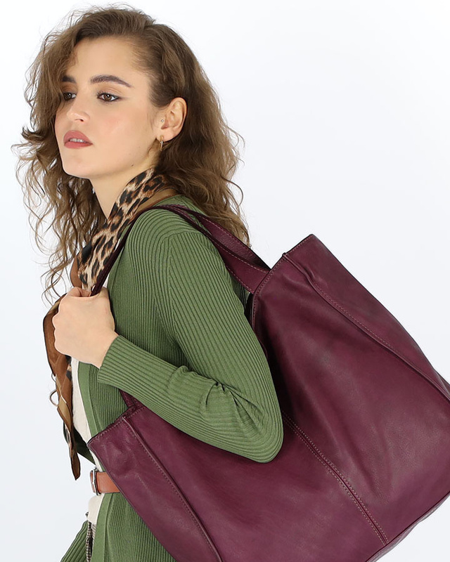 Torebka miejska shopper bag skóra naturalna handmade MARCO MAZZINI bordowa