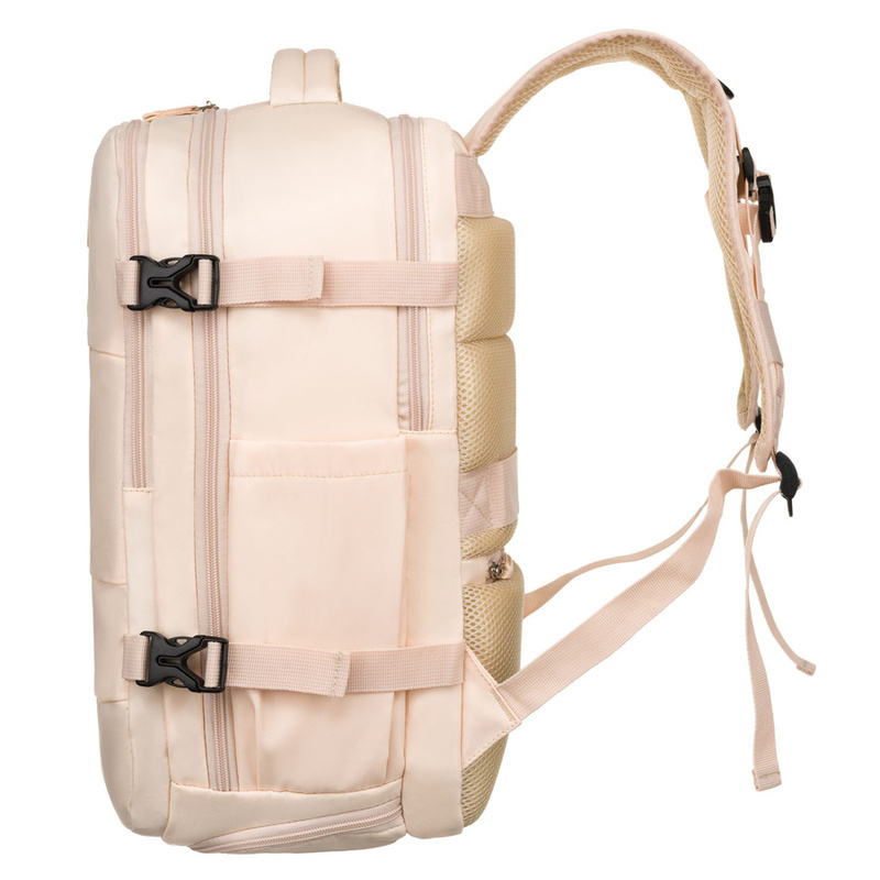 Plecak podróżny z portem USB wykonany z poliestru w beżowym kolorze - Peterson