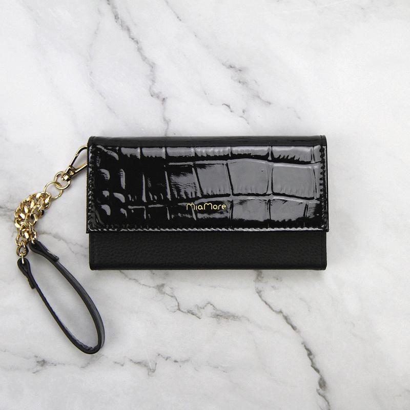 MiaMore etui na telefon z klapką skóra naturalna lakierowana IPHONE 13