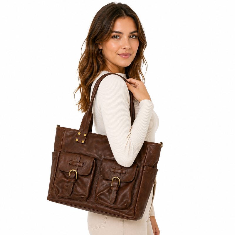 PELLE LAVATA Skórzana Torebka ShopperBag A4 Skórzana Old Look 3 Kieszenie