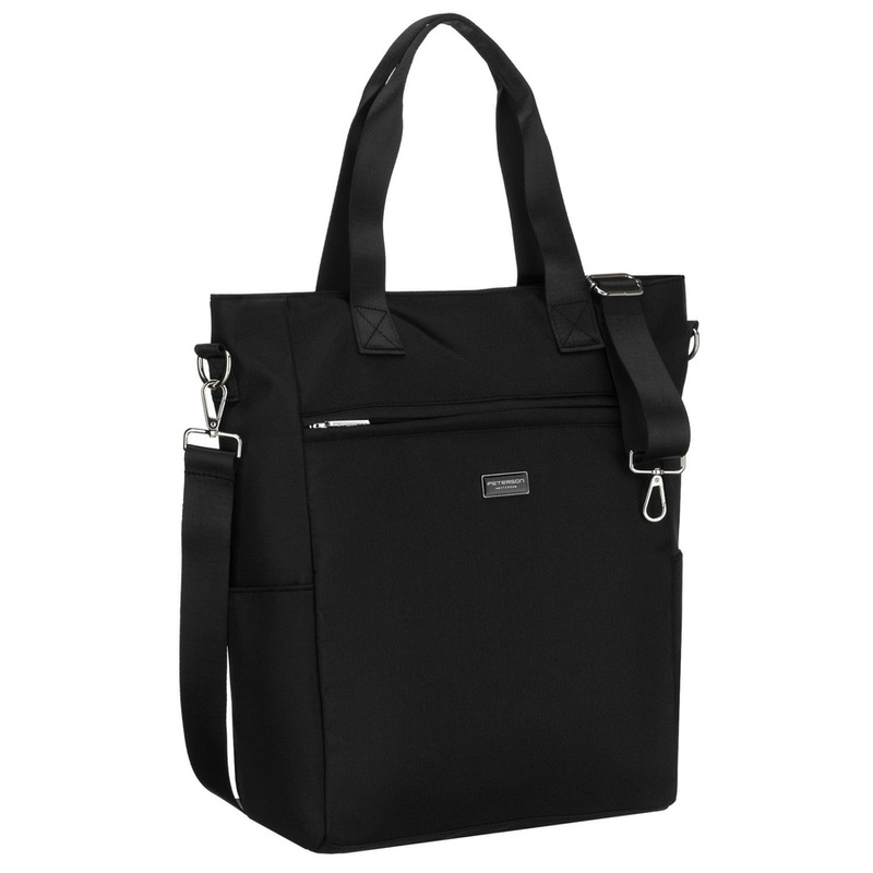 Czarna, pojemna shopperka damska na uchwytach i doczepianym pasku - Peterson