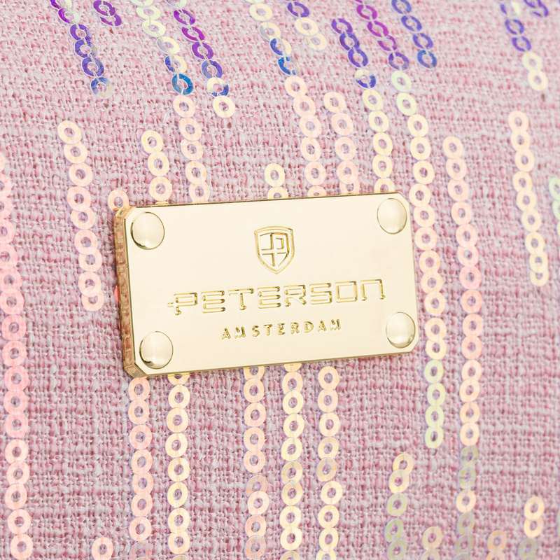 Różowa kosmetyczka z poliestru ozdobiona cekinami, jednokomorowa - Peterson