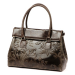 Elegancki pojemny skórzany kuferek z roślinnym motywem torebka do ręki Luka