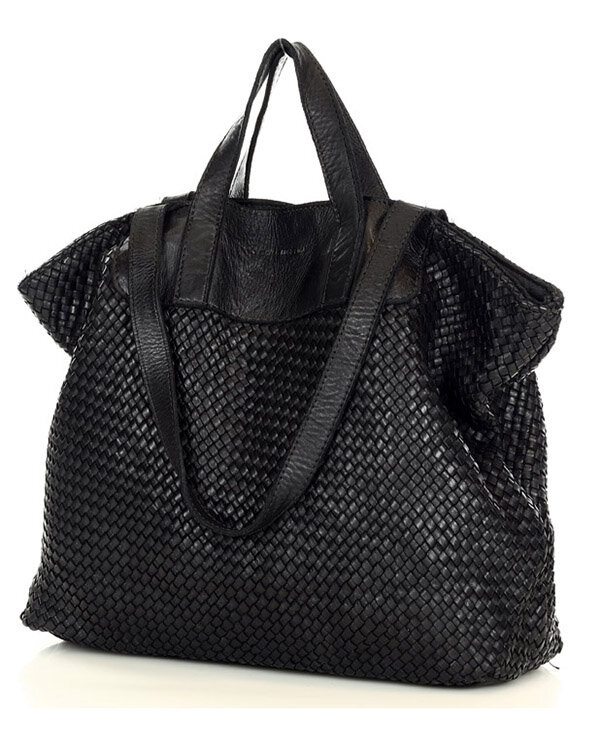Torba damska pleciona shopper & shoulder leather bag - MARCO MAZZINI czarna