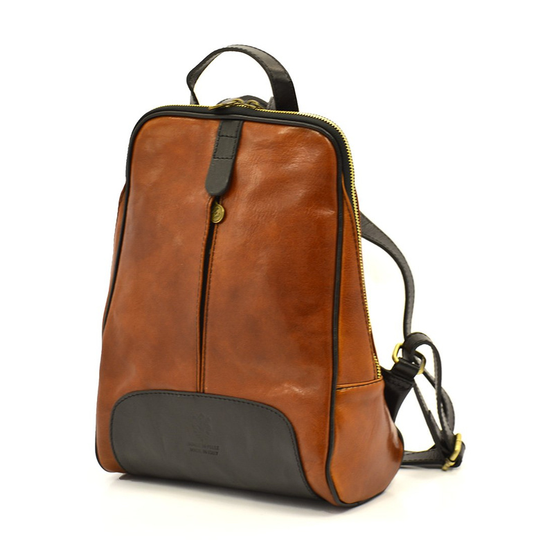 Florence Miejski Damski plecak skóra naturalna z kieszeniami na suwak