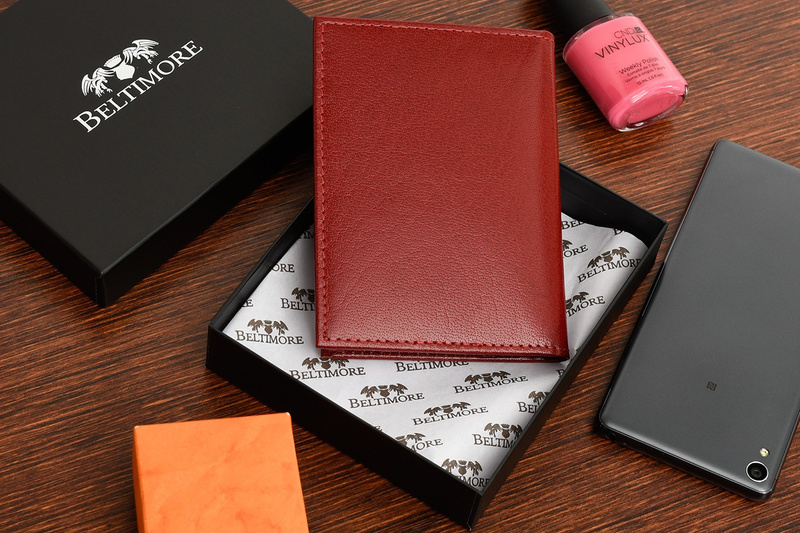 Etui na dokumenty karty czerwone skórzane slim Beltimore G95