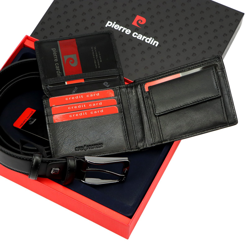 Pierre Cardin zestaw na prezent pasek i portfel męski skóra naturalna