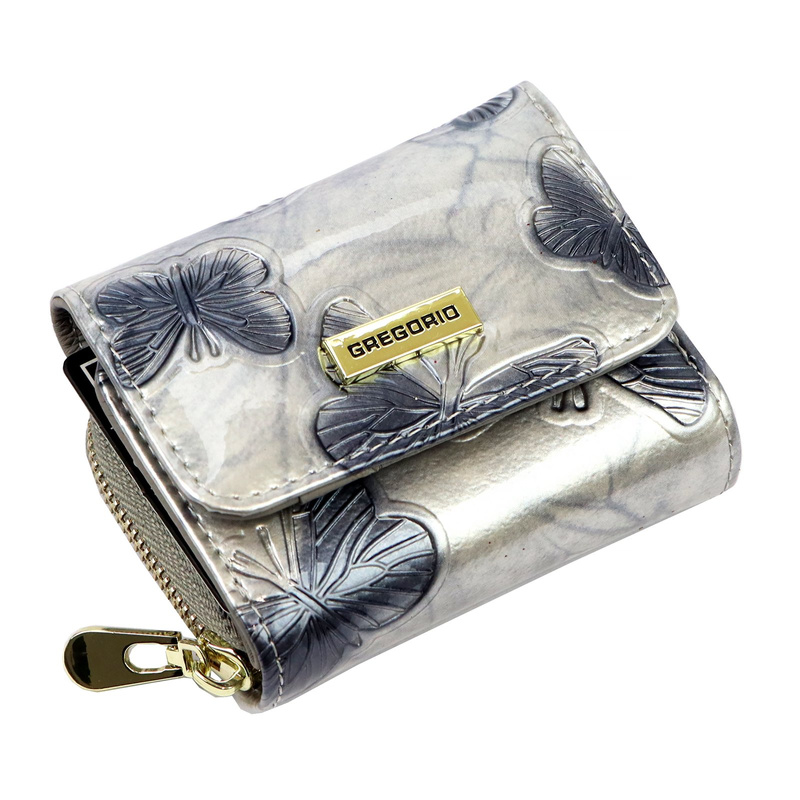 Gregorio mały portfel damski skóra naturalna lakierowana portmonetka motyle