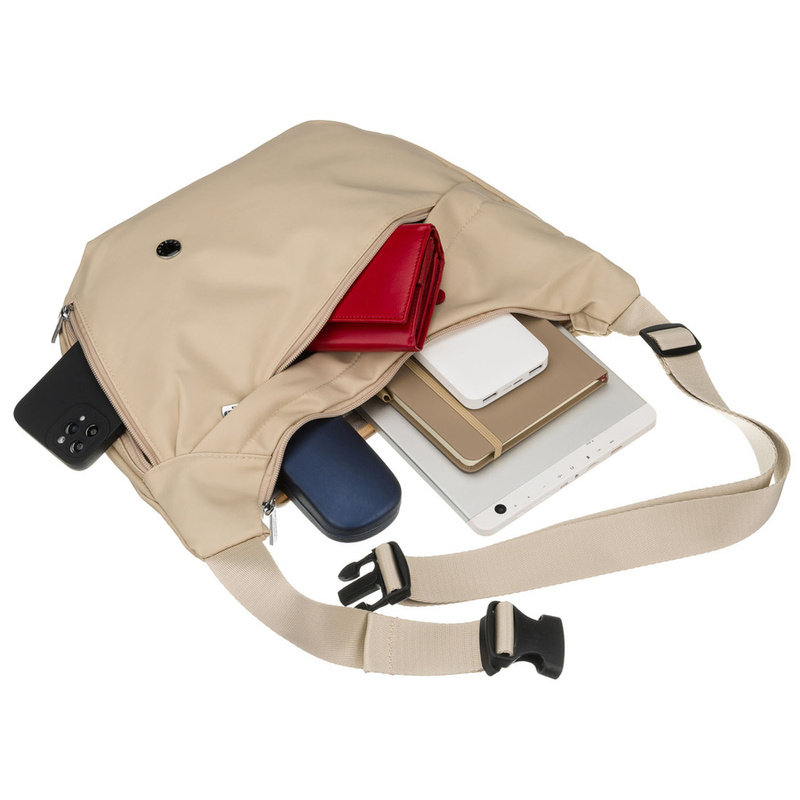 Torebka damska z poliestru w jasnobeżowym kolorze, zamykana suwakiem i wyposażona w kieszeń zewnętrzną - Peterson