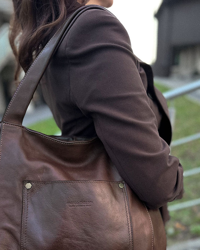 Shopperka torebka skórzana miejska - MARCO MAZZINI brąz camel