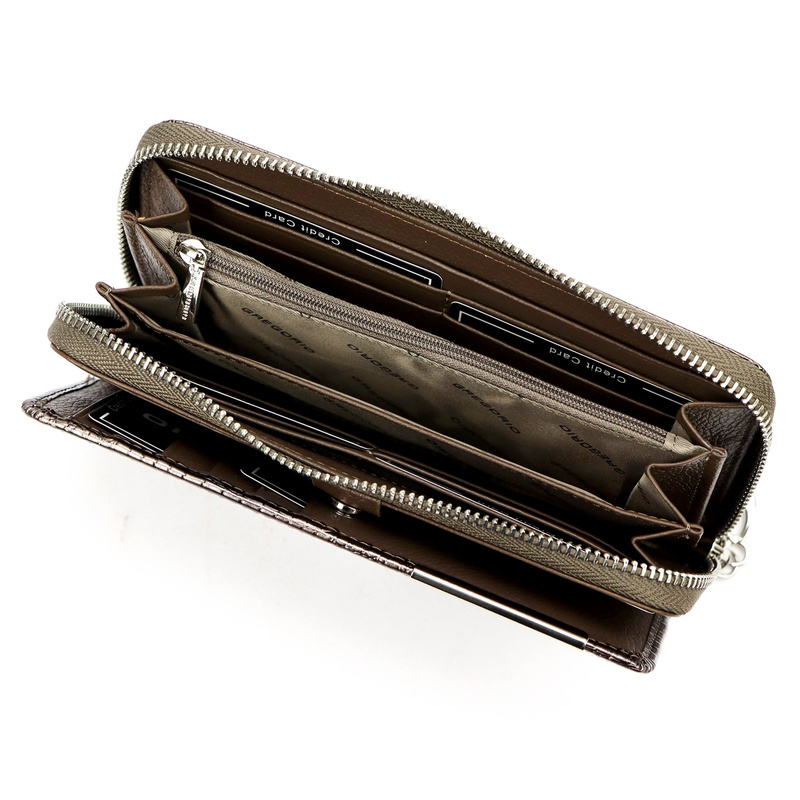 Skórzany duży lakierowany damski portfel Gregorio