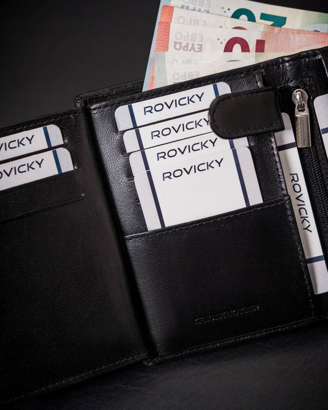 Duży Skórzany portfel męski system RFID Rovicky