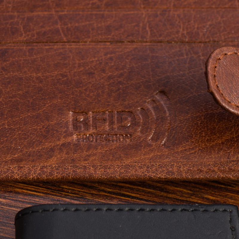 Portfel skórzany męski poziomy klasyczny brązowy RFiD Beltimore D40